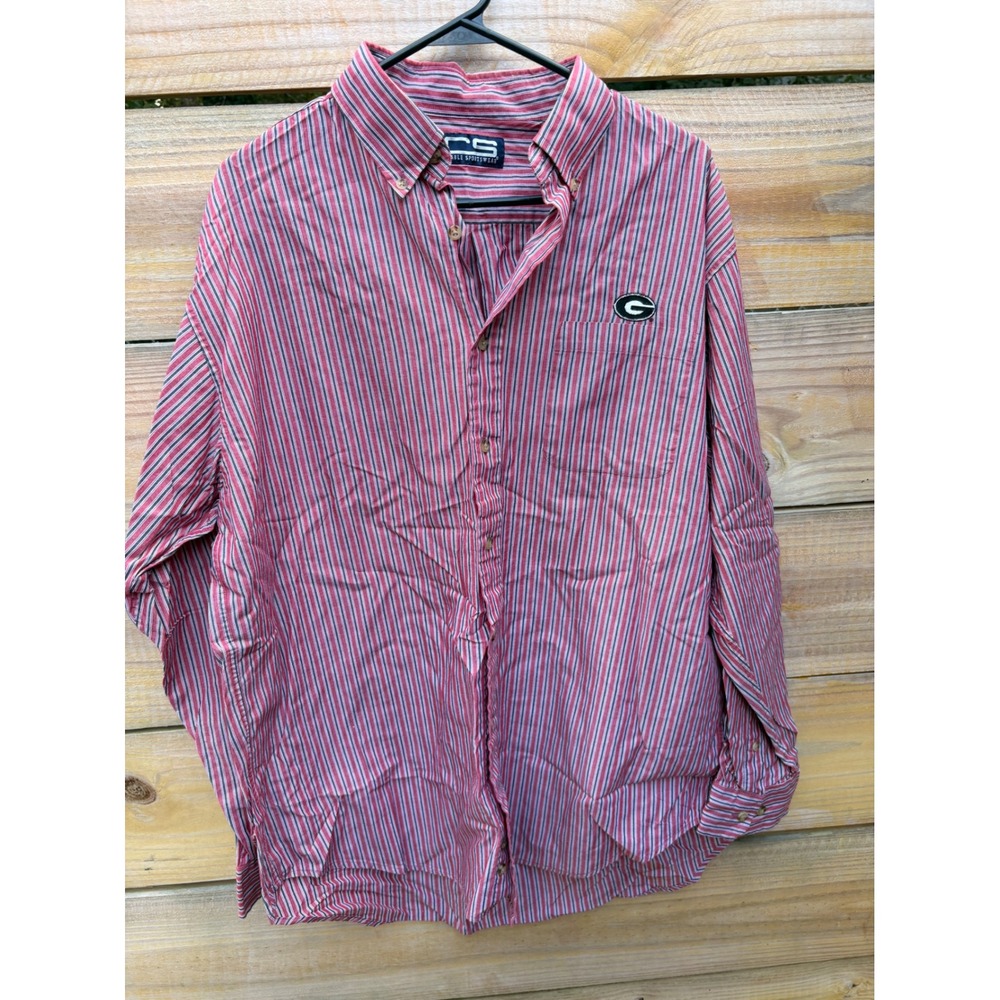 Crable Sportswear Georgia Bulldogs Striped Button Down Shirt Mens L Red Navy